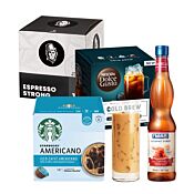 Iskaffe startpakke til Dolce Gusto med 3 pakker kaffe og en kaffesirup