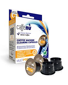 Caffenu Cleaning Capsules package and capsules for Caffitaly