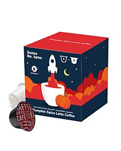 Café René Senso Nocturno Pumpkin Spice Latte package and capsule for Dolce Gusto
