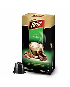 CafÃ© RenÃ© Hazelnut package and capsule for NespressoÂ®