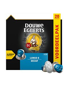 Douwe Egberts Lungo 6 Decaf XL package and capsule for Nespresso®