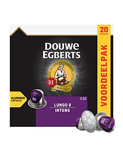 Douwe Egberts Lungo 8 Intense XL package and capsule for NespressoÂ®