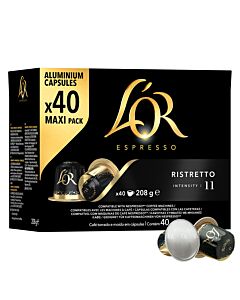 L'OR Ristretto 40 package and pod for Nespresso
