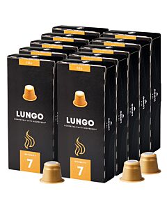 Pack de démarrage avec 100 capsules en plastique de Kaffekapslen Lungo pour Nespresso