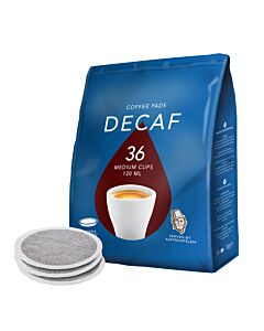 Kaffekapslen Decaf 36 package and pods for Senseo