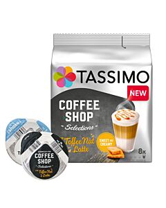 Coffee Shop Selections Toffee Nut Latte package and capsule for Tassimo