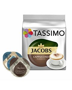 Jacobs Cappuccino Classico Packung und Kapseln für Tassimo