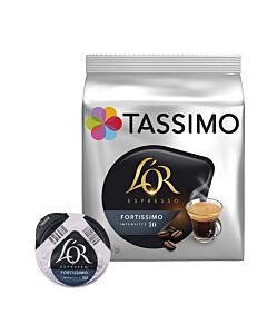 L'OR Fortissimo package and capsule for Tassimo