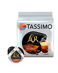 L'OR Lungo Colombia package and capsule for Tassimo
