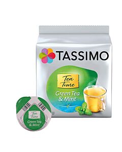 Tassimo Tea Time Green Tea & Mint package and capsule for Tassimo